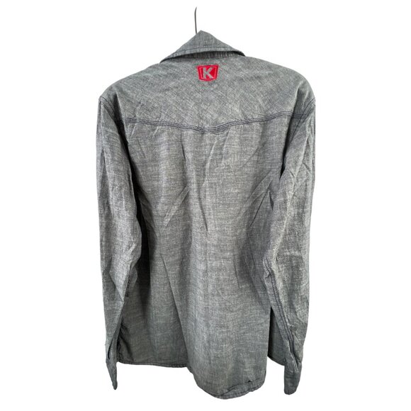 Burnside Kuryakyn Long Sleeve Button-Up Shirt Large Gray Embroidery Pockets - Picture 2 of 7